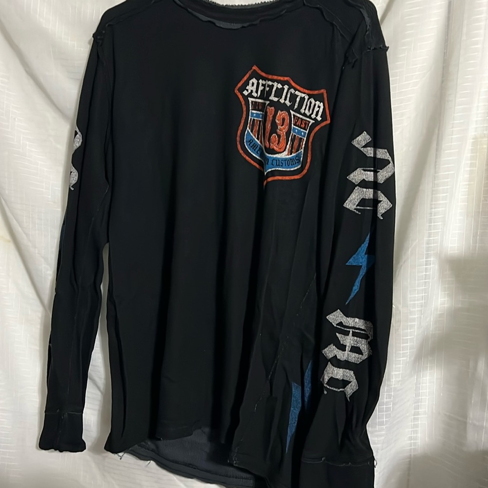 Affliction XL Reversible Raw Edge Thermal Tee Shirt. Chop Mall Motor Club (BA2)